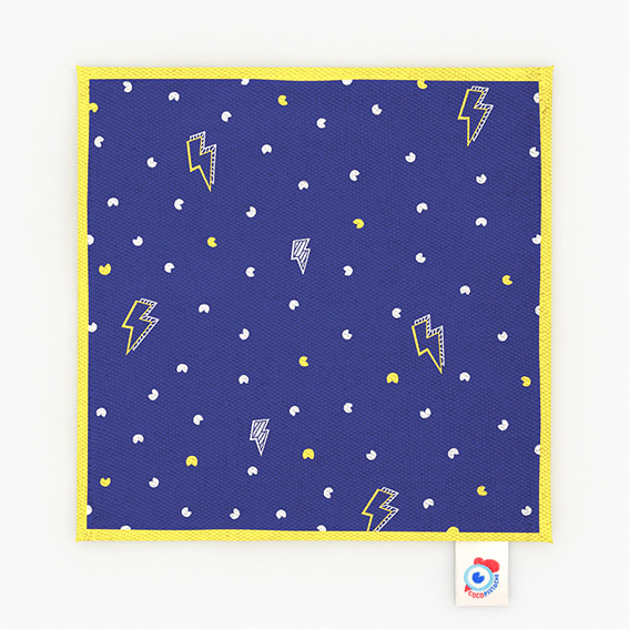 Packshot serviette apéro éclairs bleu électrique jaune citron famille big bang