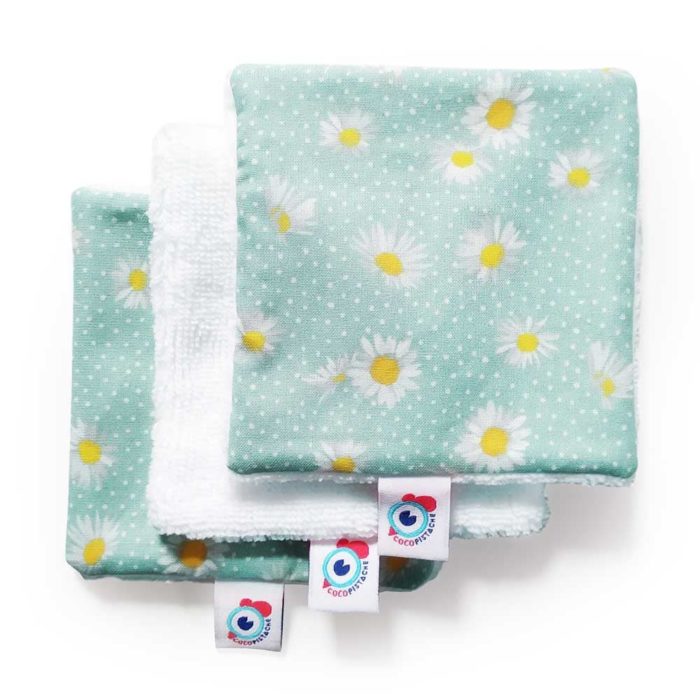 Lingettes lavables hiboux bleu, bavoir et panier de rangement éponge  microfibre de bambou pour bébé ou démaquillage : par douxsonges