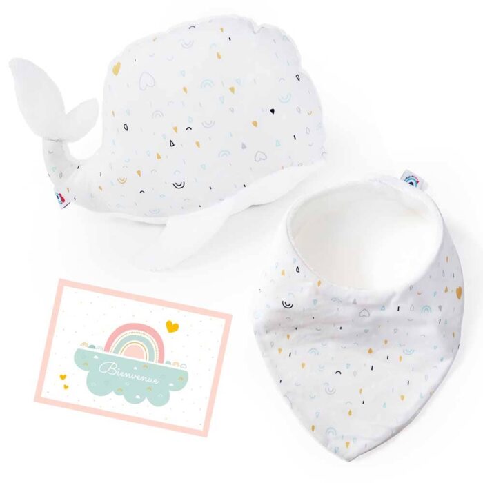 kit cadeau naissance fille blanc motif arc-en-ciel