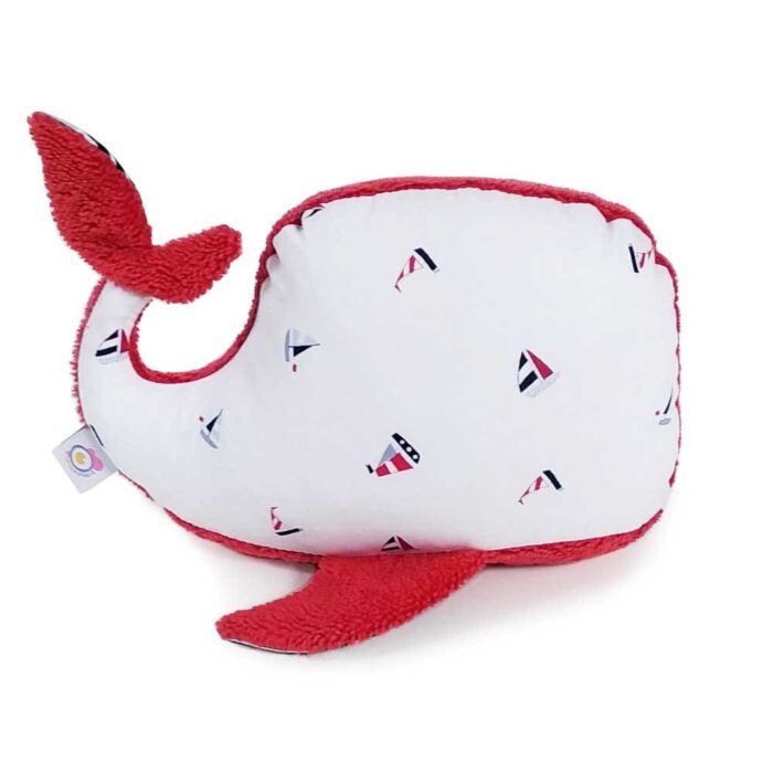 baleine doudou bébé petit bateau blau blanc rouge brique