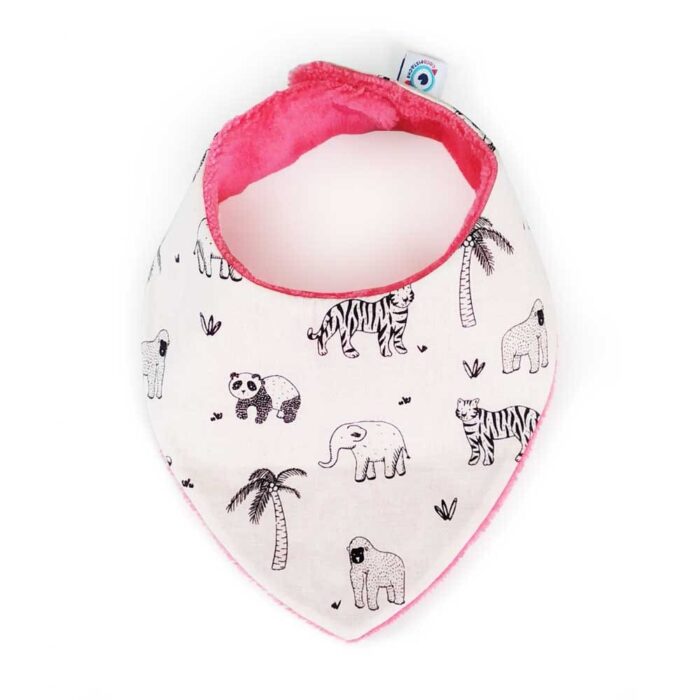 bavoir bandana éponge de bambou motif animaux noir et blanc