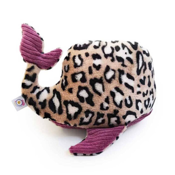 Doudou peluche léopard baleine ultra douce et velours côtelé rose